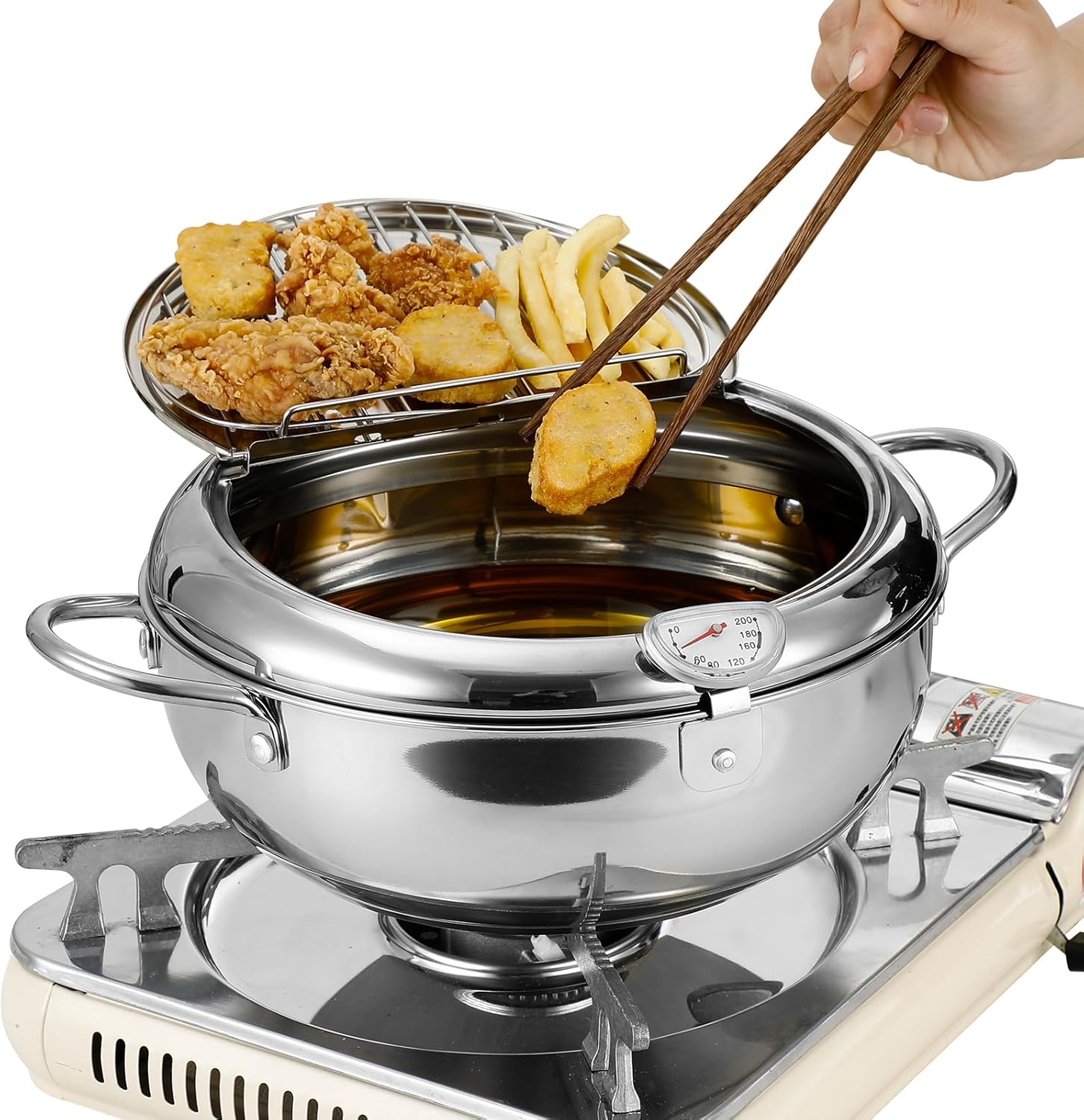 Deep Fryer Pot，142 Oz /4.2L Janpanese Style Tempura Frying Pot