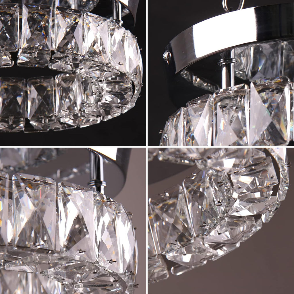 Dimmable Modern Crystal Chandeliers LED Ceiling Light with Remote Flush Mount Small Chandelier for Hallway Foyer Kitchen,Stair,Closet,3 Colors Adjustable, Memory Function
