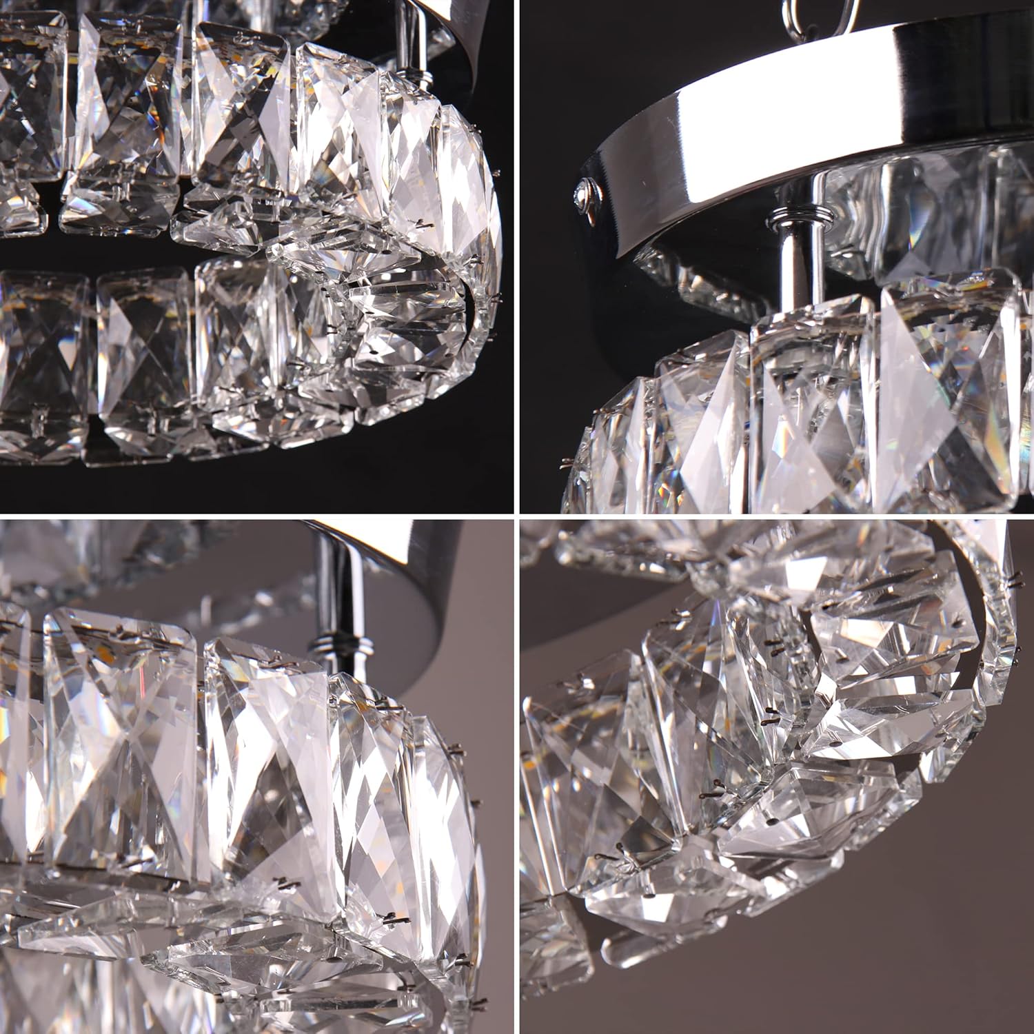 Dimmable Modern Crystal Chandeliers LED Ceiling Light with Remote Flush Mount Small Chandelier for Hallway Foyer Kitchen,Stair,Closet,3 Colors Adjustable, Memory Function