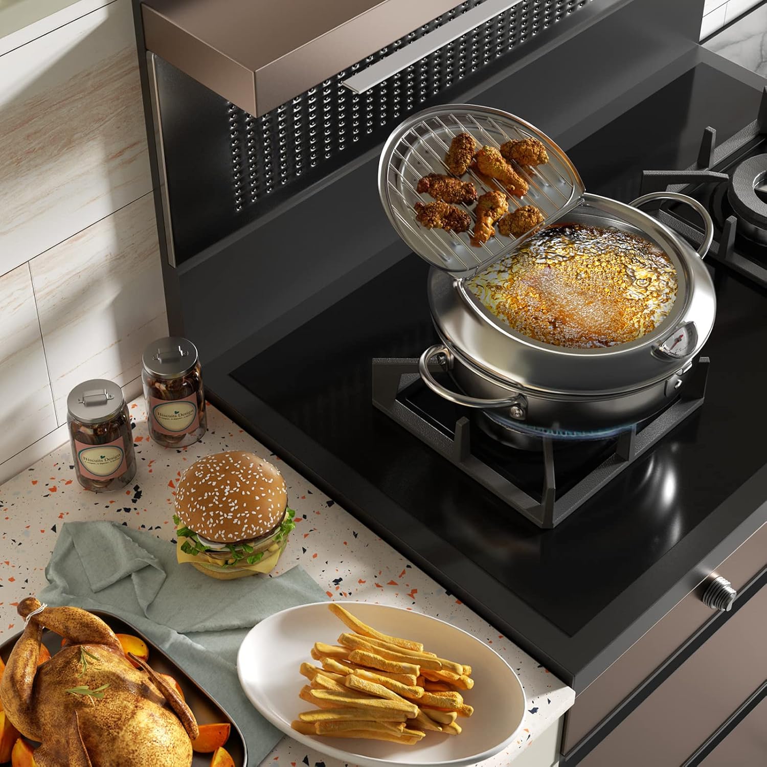 Deep Fryer Pot，142 Oz /4.2L Janpanese Style Tempura Frying Pot