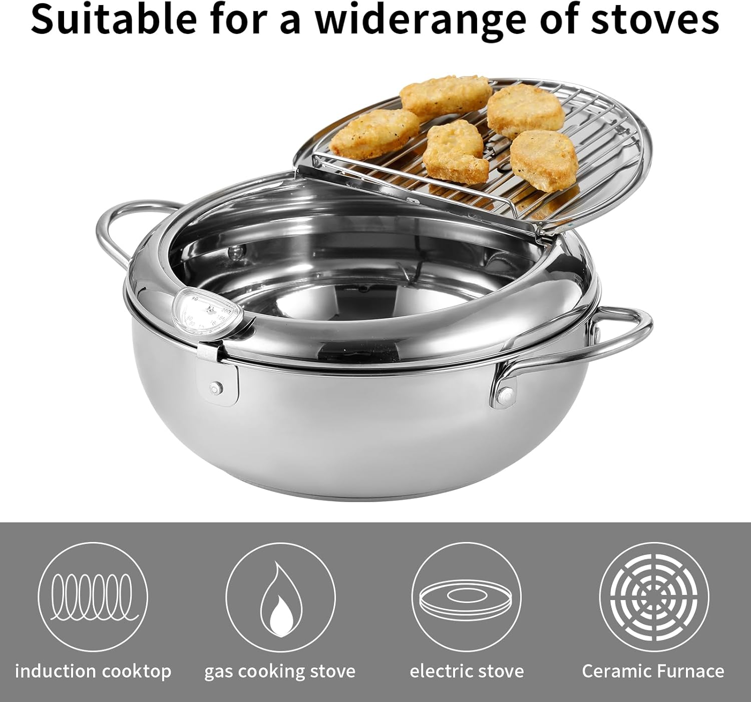 Deep Fryer Pot，142 Oz /4.2L Janpanese Style Tempura Frying Pot