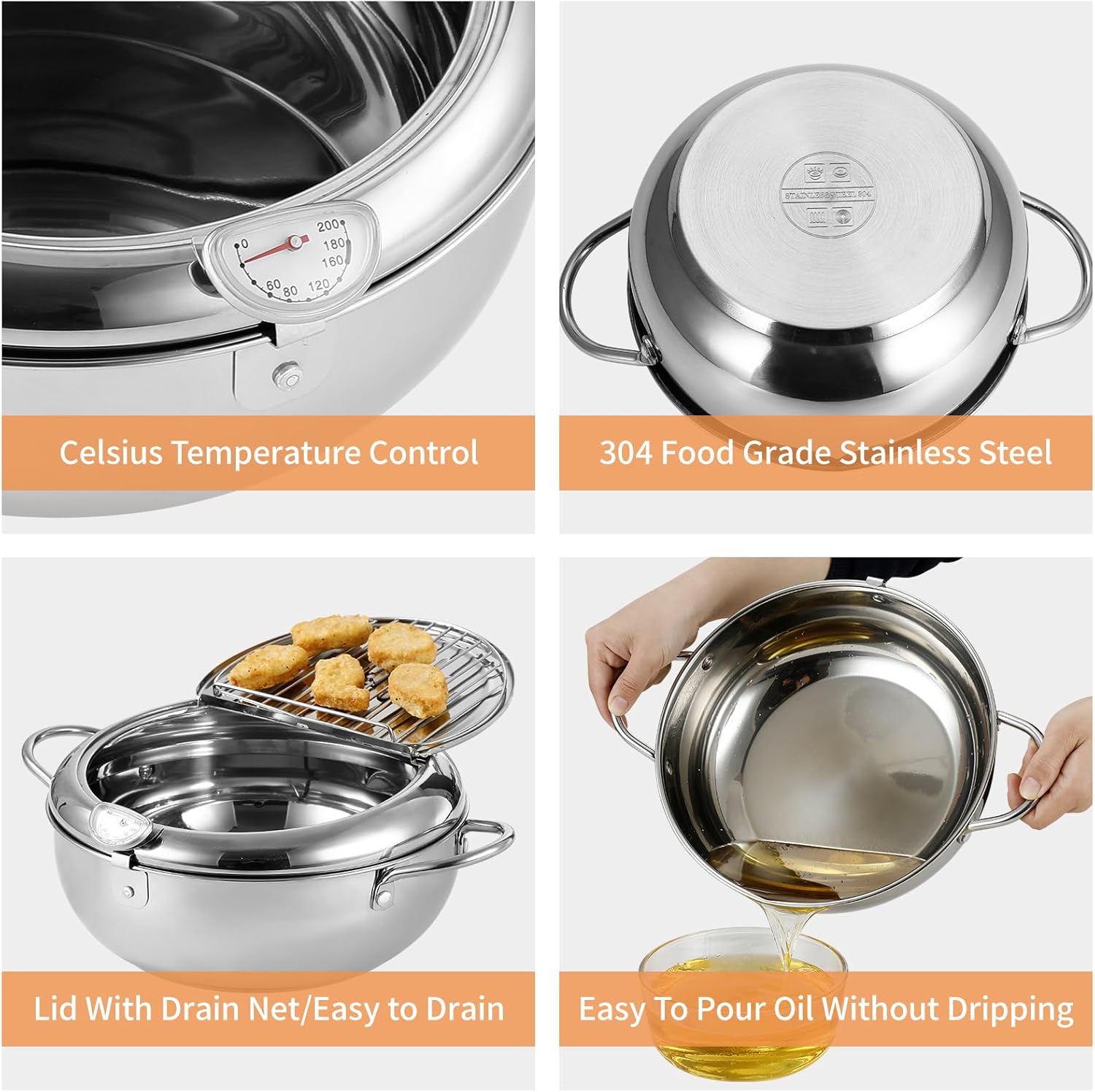Deep Fryer Pot，142 Oz /4.2L Janpanese Style Tempura Frying Pot