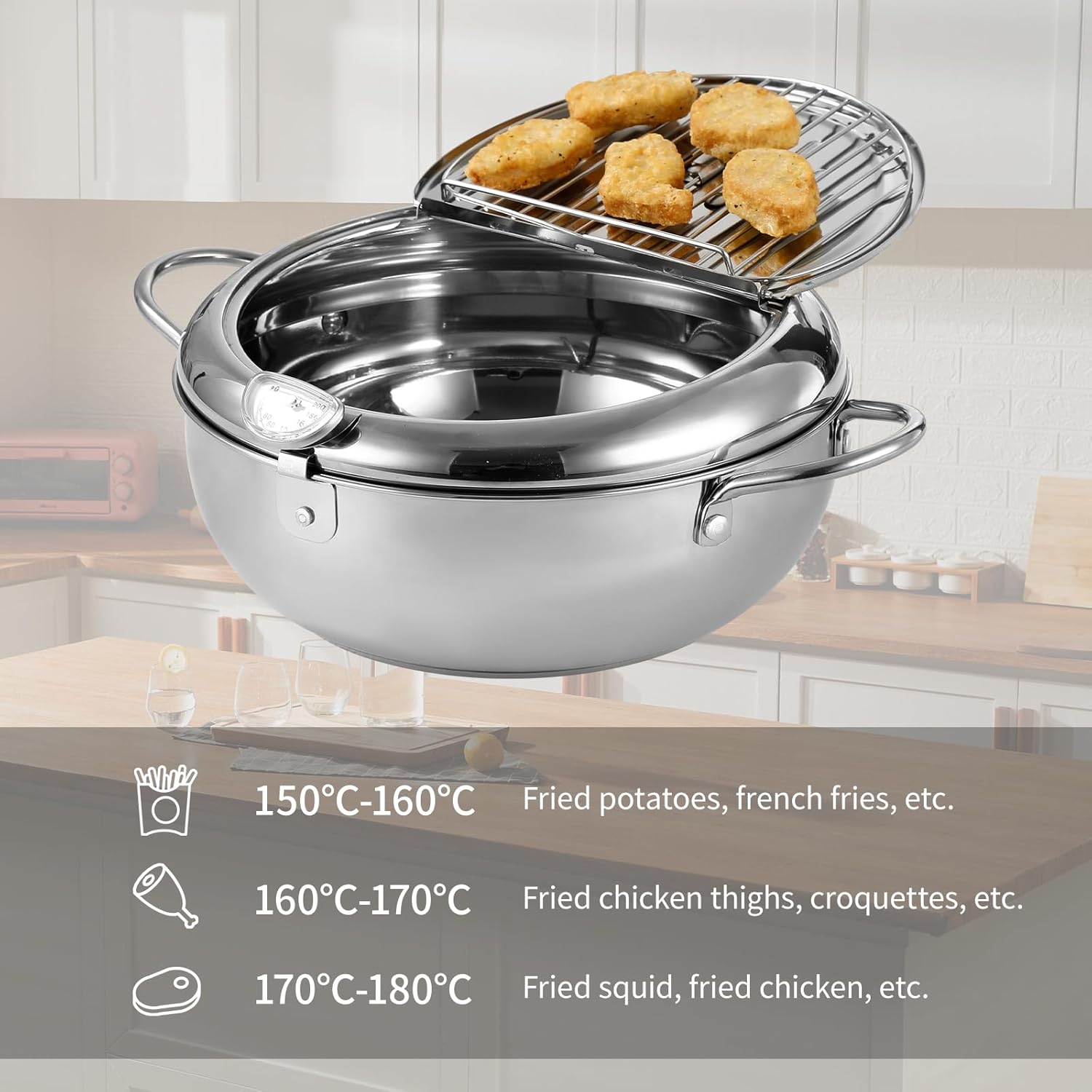 Deep Fryer Pot，142 Oz /4.2L Janpanese Style Tempura Frying Pot