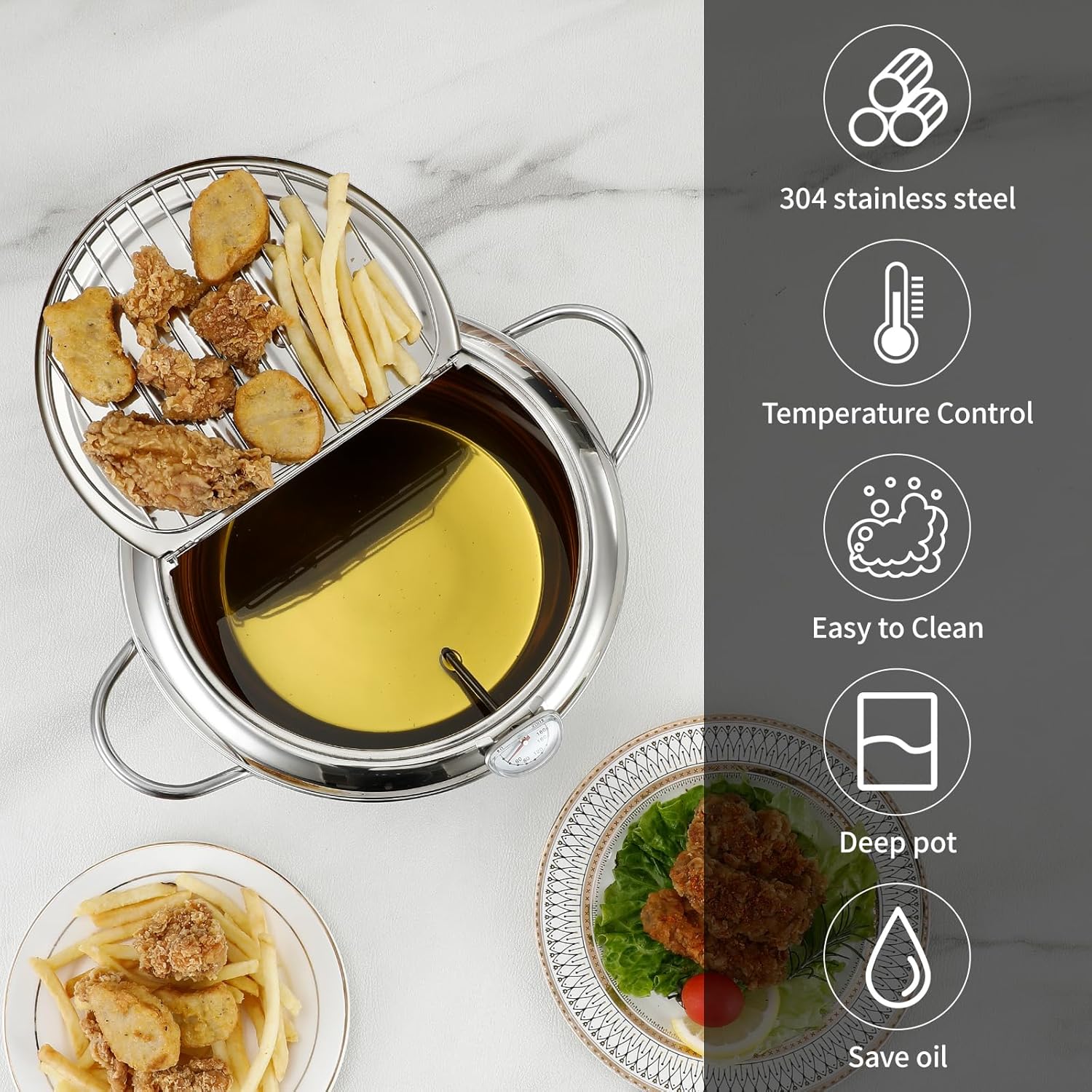 Deep Fryer Pot，142 Oz /4.2L Janpanese Style Tempura Frying Pot